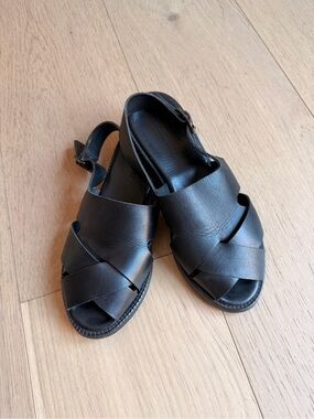 Rachel Comey Black Leather Crossover Slingback Sandals
